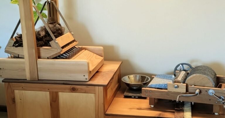 image of small scale wool processing equipment- picker and drum carder