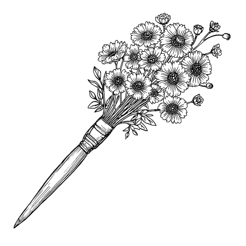 flowers bursting from a paint brush symbolizing natural dyeing